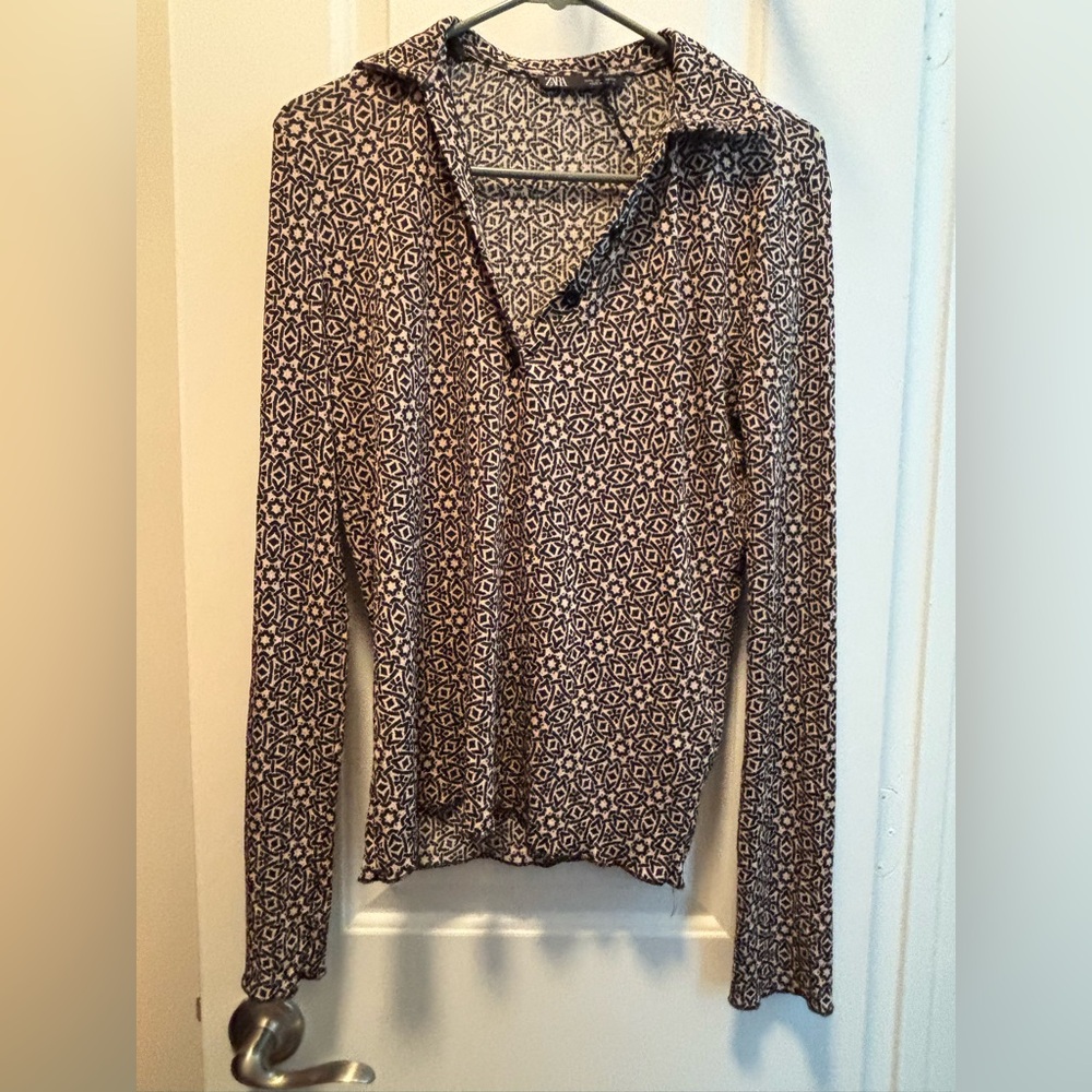 Zara Geometric Pattern Button Down Shirt - image 1